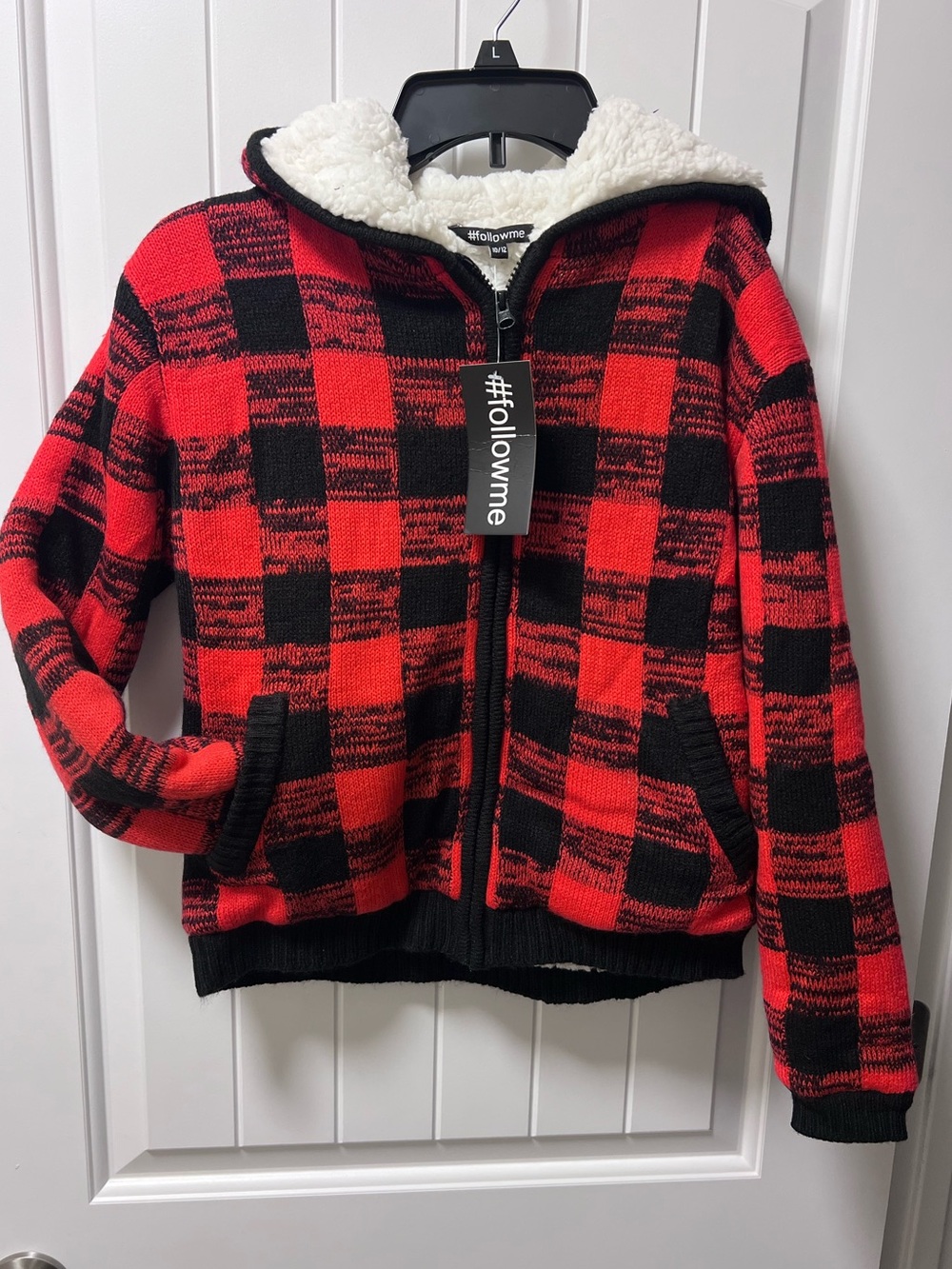 Kids size 10/12:Sherpa lined sweater jacket - buffalo plaid - new with tags